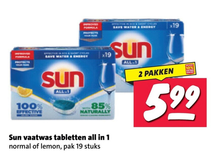 sun vaatwasmiddel 1 2 10 19 100 effective all naturally vaatwas tabletten normal lemon pak stuks pakken folder aanbieding bij Nettorama Sun vaatwasmiddel folder aanbieding bij Nettorama - details