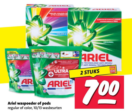 ariel wasmiddel 2 10 700 color ultra original technologie anti it stuks waspoeder regular 13 wasbeurten folder aanbieding bij Nettorama Ariel wasmiddel folder aanbieding bij Nettorama - details