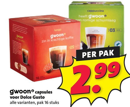 gwoon dolce gusto capsules 16 lunga koffie pak stuks cappuccino romige schuimlaag 2 99 folder aanbieding bij Nettorama Gwoon dolce gusto capsules folder aanbieding bij Nettorama - details
