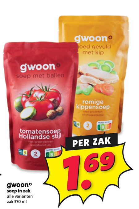 gwoon soep 2 ballen joed gevuld kip tomatensoep hollandse stijl groenten zak ml romige kippensoep mascarpone folder aanbieding bij Nettorama Gwoon soep folder aanbieding bij Nettorama - details