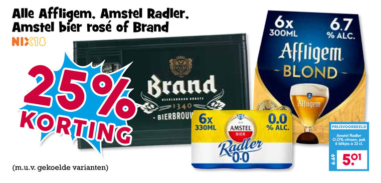 amstel affligem brand krat bier speciaalbieren radler 6 25 33 rosee nix18 bierbrouwen 6x 330ml 0.0 300ml blond citroen pak blikjes folder aanbieding bij Boons Markt Amstel speciaalbier, krat bier folder aanbieding bij Boons Markt - details