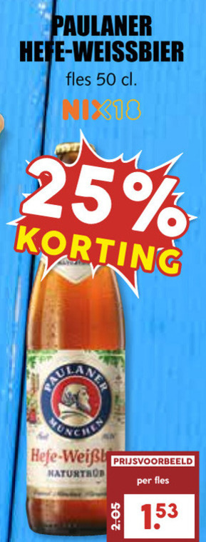 paulaner witbier 18 25 50 weissbier fles folder aanbieding bij MCD Supermarkt Basis Paulaner witbier folder aanbieding bij MCD Supermarkt Basis - details