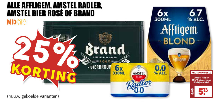 brand affligem amstel radler bier speciaalbieren krat 6 25 33 rosee nix18 bierbrouwen 6x 330ml 0.0 300ml citroen pak blikjes folder aanbieding bij MCD Supermarkt Basis Affligem speciaalbier, radler bier folder aanbieding bij MCD Supermarkt Basis - details
