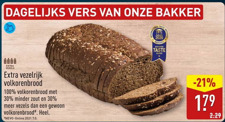 brood 30 100 2021 dagelijks vers bakker vezels vezelrijk volkorenbrood minder zout online taste institute folder aanbieding bij Aldi