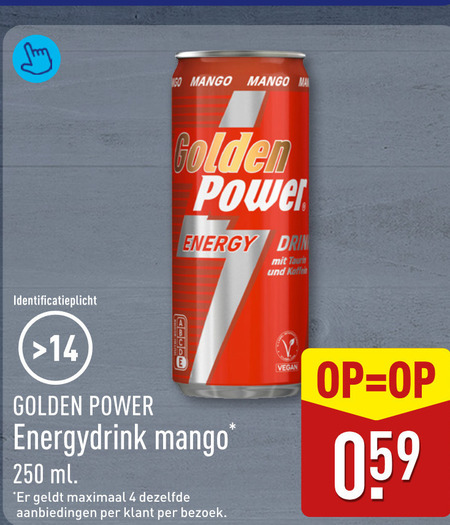 golden power energiedrank 4 14 250 go mango energy koffer energydrink ml maximaal dezelfde bezoek folder aanbieding bij Aldi Golden Power energiedrank folder aanbieding bij Aldi - details