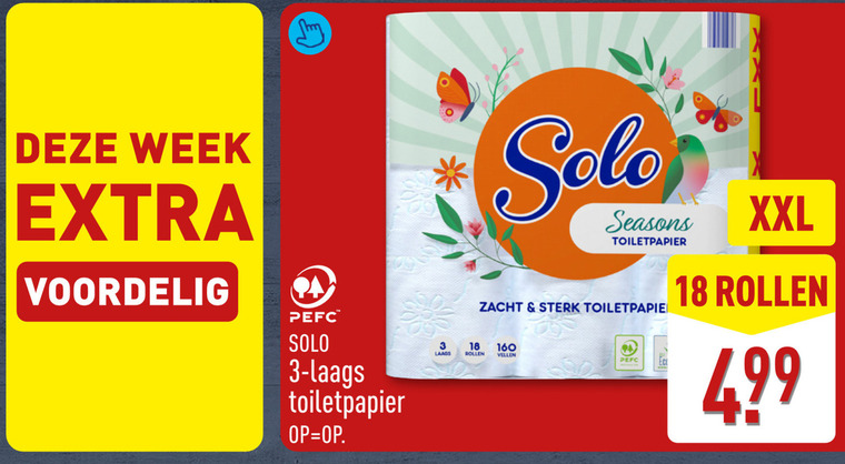solo toiletpapier 3 18 160 week seasons xxl zacht rollen vellen folder aanbieding bij Aldi Solo toiletpapier folder aanbieding bij Aldi - details