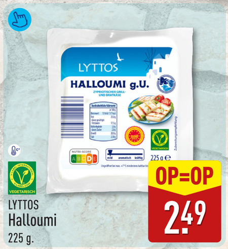 buitenlandse kaas 1 7 20 45 200 225 halloumi grill nutri score vegetarisch aromatisch bis folder aanbieding bij Aldi