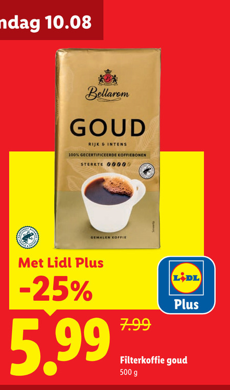 bellarom koffie 100 500 goud rijk gecertificeerde koffiebonen sterkte gemalen 5.99 filterkoffie folder aanbieding bij Lidl Bellarom koffie folder aanbieding bij Lidl - details