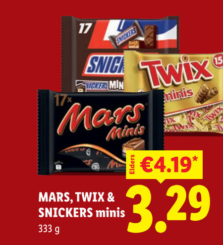 twix mars snickers mini chocoladerepen 17 333 min minis folder aanbieding bij Lidl Mars mini chocoladerepen folder aanbieding bij Lidl - details