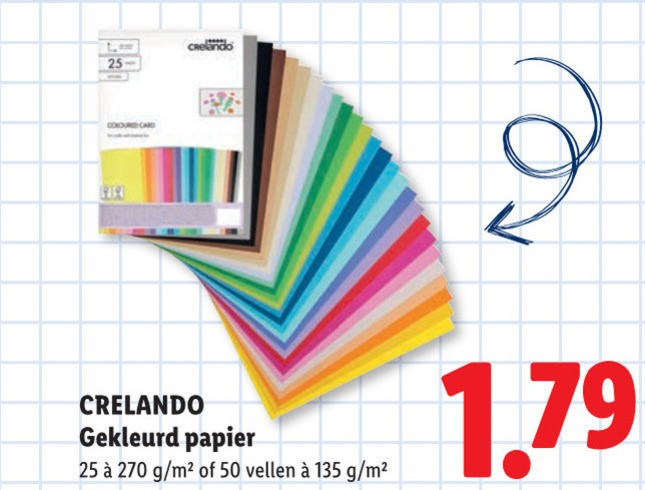 gekleurd papier 25 50 coloured card crelando vellen folder aanbieding bij Lidl