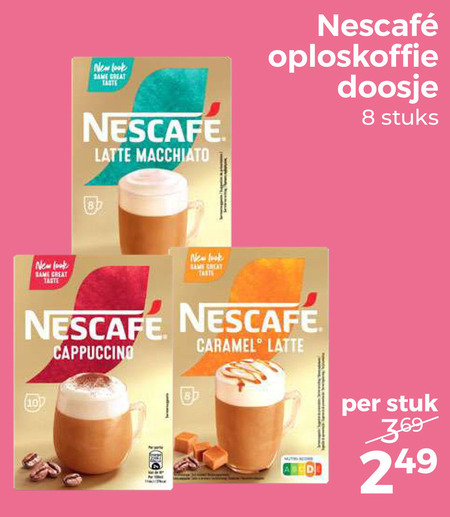 nescafe oploskoffie 8 new same taste latte macchiato doosje stuks caramel cappuccino stuk folder aanbieding bij Trekpleister Nescafe oploskoffie folder aanbieding bij Trekpleister - details