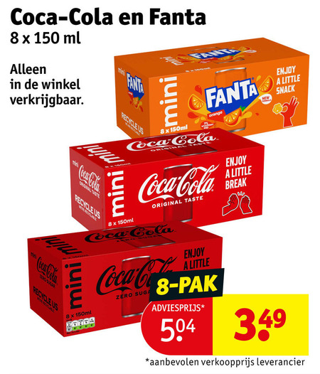 coca-cola fanta cola frisdrank 8 150 coca ml mini original taste recycle us min 150ml vruchten orange zero enjoy little pak break new snack folder aanbieding bij Kruidvat Coca-Cola frisdrank, cola folder aanbieding bij Kruidvat - details