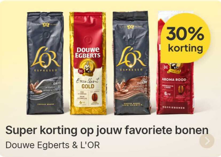 douwe egberts l or koffiebonen 30 espresso coffee onyx excellent gold forza aroma rood complex 6 12 super favoriete bonen folder aanbieding bij Picnic Douwe Egberts L Or koffiebonen folder aanbieding bij Picnic - details