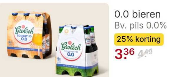 alcoholvrij bier 25 grolsch 0.0 6x bieren pils folder aanbieding bij Picnic