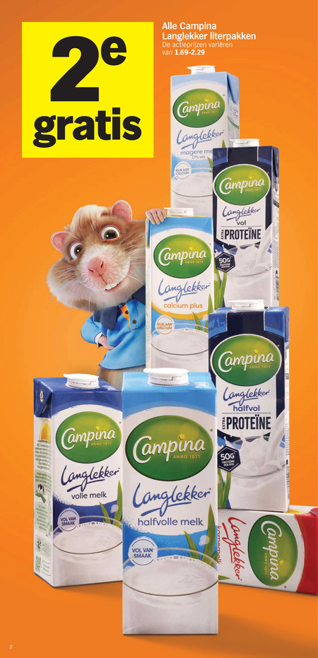 campina melk yoghurt 7 2 langlekker varieeren anno vet calcium proteine pak halfvol da ond volle halfvolle folder aanbieding bij Albert Heijn Campina melk, yoghurt folder aanbieding bij Albert Heijn - details