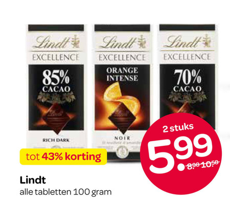 lindt chocolade 2 100 excellence cacao orange intense dark tabletten noir stuks 5.99 folder aanbieding bij Spar Lindt chocolade folder aanbieding bij Spar - details