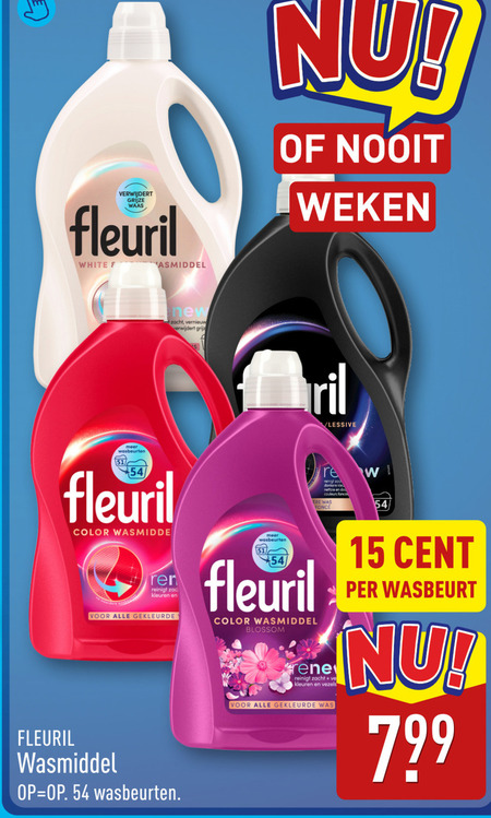 fleuril wasmiddel 15 verwijdert grijze waas white weken new zacht vernieuw wasbeurten color reinigt kleuren gekleurde blossom lessive re donkere nettoie co couleurs rene vezels cent wasbeurt folder aanbieding bij Aldi Fleuril wasmiddel folder aanbieding bij Aldi - details