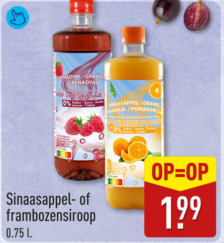 limonadesiroop 750 grenadine gout sirop suiker sier sinaasappel orange naranja sabor streep sucre frambozensiroop l folder aanbieding bij Aldi