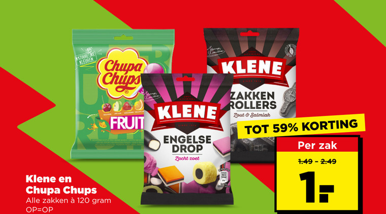 chupa chups klene drop lollies 120 kleuren zakken fruit engelse zacht zoet rollers zout zak folder aanbieding bij Plus Chupa Chups lollie, drop folder aanbieding bij Plus - details
