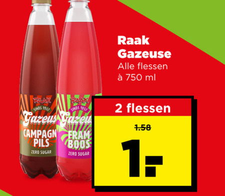 raak frisdrank 2 750 1957 gazeuse flessen ml glazen pils zero sugar folder aanbieding bij Plus Raak frisdrank folder aanbieding bij Plus - details