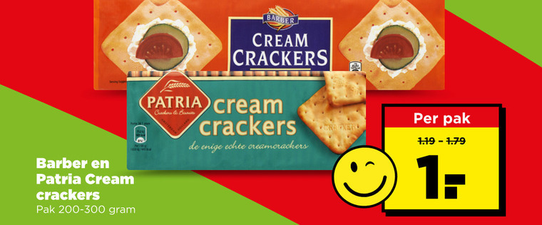 patria crackers barber cream pak biscuits enige cracker folder aanbieding bij Plus Patria crackers folder aanbieding bij Plus - details