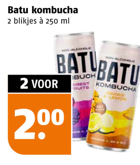 frisdrank 2 250 kombucha blikjes ml alcoholic forest fruits ginger lemon folder aanbieding bij Poiesz