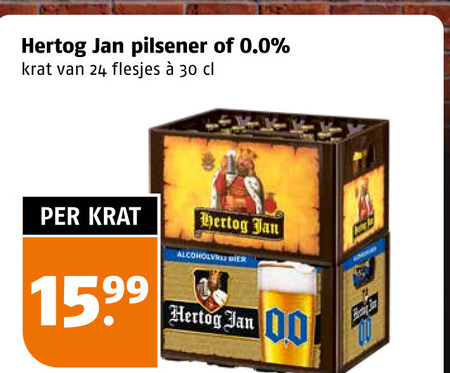 hertog jan krat bier alcoholvrij 24 30 pilsener 0.0 15 99 00 folder aanbieding bij Poiesz Hertog Jan alcoholvrij bier, krat bier folder aanbieding bij Poiesz - details