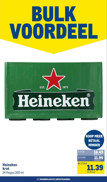 heineken krat bier 1 2 6 24 300 bulk voordeel ml groothandel stuk stuks minder folder aanbieding bij Makro Heineken krat bier folder aanbieding bij Makro - details