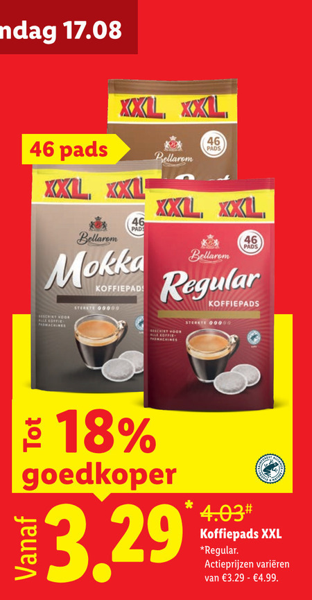 bellarom koffiepads 18 46 pads xxl xx mokka regular sterkte goedkoper varieeren folder aanbieding bij Lidl Bellarom koffiepad folder aanbieding bij Lidl - details