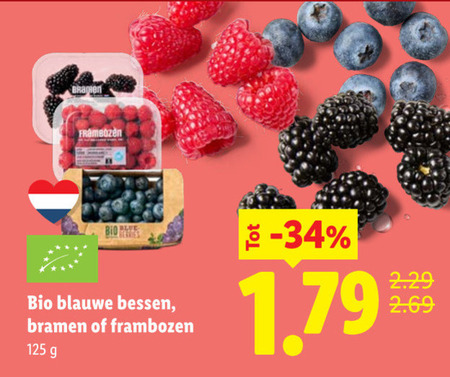 bramen blauwe bessen frambozen bio folder aanbieding bij Lidl