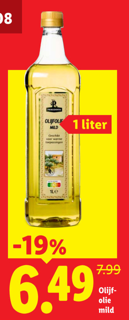 prima donna olijfolie 1 liter mild warme toepassingen olijf olie folder aanbieding bij Lidl Prima Donna olijfolie folder aanbieding bij Lidl - details