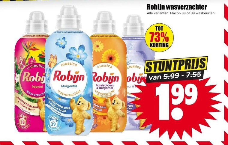 robijn wasverzachter 100 price korte koude korean effect for re flacon wasbeurten collection classics ob tropical langdurig frisse zacht toy dagen fris geur morgenfris passiebloem bergamot uur adoucissant verzachter folder aanbieding bij Dirk Robijn wasverzachter folder aanbieding bij Dirk - details
