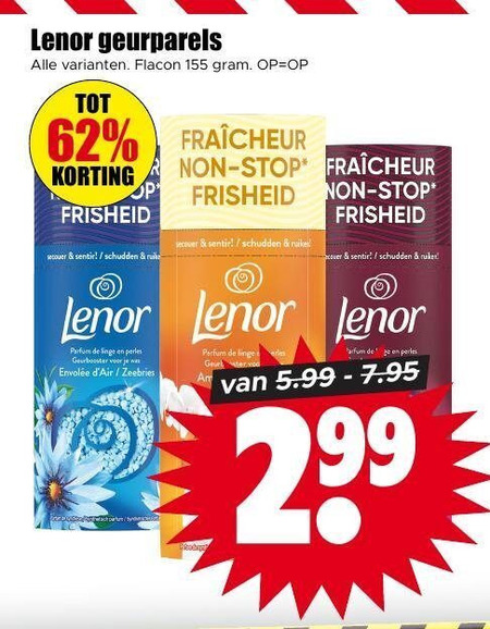 lenor wasverzachter geurparels flacon stop schudden cover parfum linge perles geurbooster zeebries am voc folder aanbieding bij Dirk Lenor wasverzachter folder aanbieding bij Dirk - details