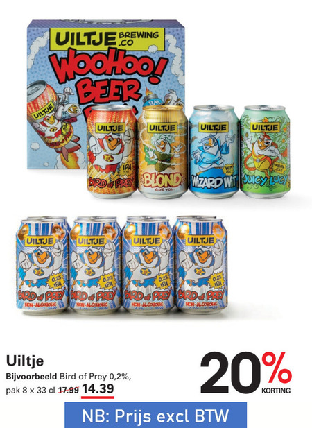 uiltje speciaalbieren 8 20 33 brewing beer bird blond wizard wit juicy lucy alcoholic 2 pak folder aanbieding bij Sligro Uiltje speciaalbier folder aanbieding bij Sligro - details