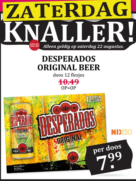 desperados speciaalbieren 12 22 zaterdag knaller original beer doos pack 330ml vilten nix18 7 99 folder aanbieding bij Boons Markt Desperados speciaalbier folder aanbieding bij Boons Markt - details