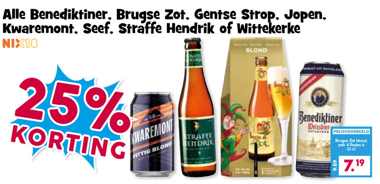 kwaremont seef benediktiner brugse zot jopen straffe hendrik speciaalbieren 4 25 33 gentse strop wittekerke nix18 raft pittig blond weissbier pak folder aanbieding bij Boons Markt Brugse Zot speciaalbier folder aanbieding bij Boons Markt - details