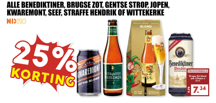 kwaremont brugse zot benediktiner seef jopen straffe hendrik speciaalbieren 4 25 33 gentse strop wittekerke nix18 pittig blond dr weissbier pak folder aanbieding bij MCD Supermarkt Basis Kwaremont speciaalbier folder aanbieding bij MCD Supermarkt Basis - details