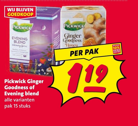 pickwick thee 10 15 blend ginger goodness pak stuks honey folder aanbieding bij Nettorama Pickwick thee folder aanbieding bij Nettorama - details