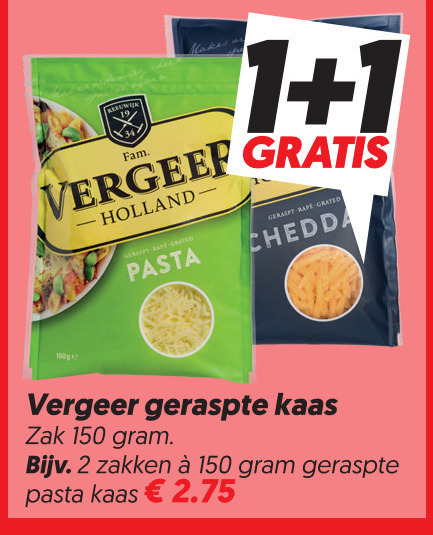 vergeer geraspte kaas 1 2 150 fam holland grated pasta geraspt zak zakken folder aanbieding bij Dekamarkt Vergeer geraspte kaas folder aanbieding bij Dekamarkt - details