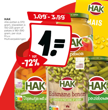 hak appelmoes bonen groenteconserven 1 100 potten stazakken stuk natuurlijke ingredienten nutri score open mais doperwtjes edamame bowl salade gestoomd folder aanbieding bij Jumbo Hak bonen, appelmoes folder aanbieding bij Jumbo - details