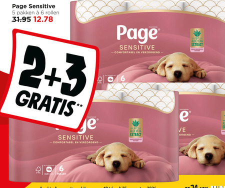 page toiletpapier 2 3 5 6 sensitive pakken rollen fsc comfortabel verzorgend steunen aloe vera extract kussentjes textuur folder aanbieding bij Jumbo Page toiletpapier folder aanbieding bij Jumbo - details