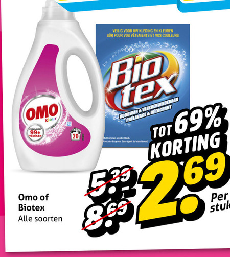 omo biotex handwasmiddel wasmiddel 20 69 99 vlekken kleur soorten veilig kleding kleuren r pour vos couleurs bio voorwas vlekverwijderaar detachant enzymen bleek avec des sans agent stuk folder aanbieding bij Hoogvliet Omo handwasmiddel, wasmiddel folder aanbieding bij Hoogvliet - details