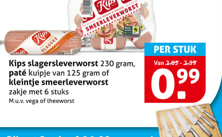 kips leverworst pate 6 kleintje romig smeerleverworst leven slagersleverworst kuipje zakje stuks vega theeworst stuk folder aanbieding bij Hoogvliet Kips leverworst, pate folder aanbieding bij Hoogvliet - details