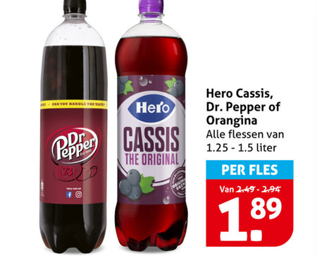 dr pepper hero orangina frisdrank cola 23 you handle taste cassis original origina dr. flessen liter fles folder aanbieding bij Hoogvliet Dr Pepper frisdrank, cola folder aanbieding bij Hoogvliet - details