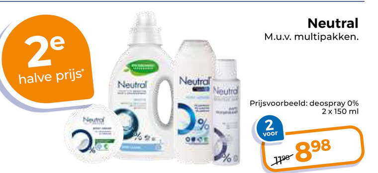 neutral deodorant douchegel 2 150 2e multipakken halve deospray ml folder aanbieding bij Trekpleister Neutral deodorant, douchegel folder aanbieding bij Trekpleister - details