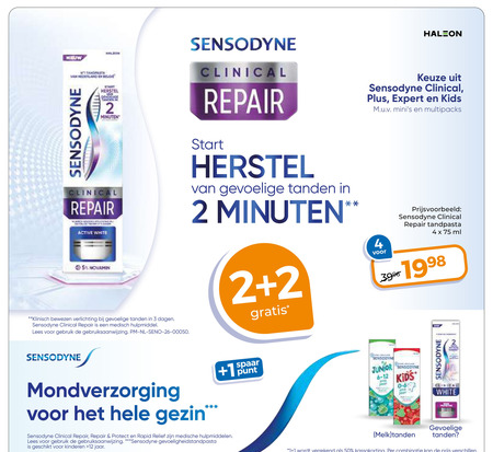 sensodyne tandpasta 1 2 3 4 5 12 50 1998 herstel minuten repair active white klinisch bewezen verlichting gevoelige tanden dagen medisch hulpmiddel lees gebruik nl start expert kids multipacks ml 3.99 mondverzorging gezin spaar punt junior protect rapid relief medische hulpmiddelen kinderen jaar melk combinatie folder aanbieding bij Trekpleister Sensodyne tandpasta folder aanbieding bij Trekpleister - details