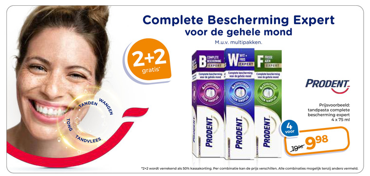 prodent tandpasta 2 4 50 tong tanden wangen tandvlees bescherming expert mond multipakken b wit coming ml combinatie combinaties vermeld folder aanbieding bij Trekpleister Prodent tandpasta folder aanbieding bij Trekpleister - details