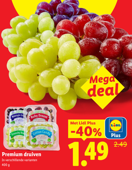 druiven 400 midnight dr ruby dream crunchy premium mega deal cotton candy good natural folder aanbieding bij Lidl