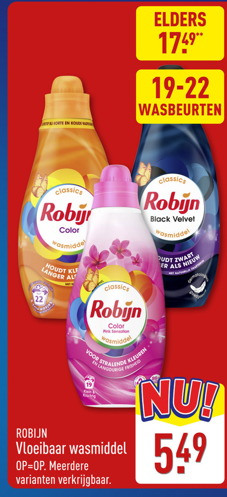 robijn wasmiddel 22 classics decker korte koude wasp wasjes form elders wasbeurten color langer formule black velvet pink sensation zwart r kleuren klein vloeibaar meerdere natuurlijk folder aanbieding bij Aldi Robijn wasmiddel folder aanbieding bij Aldi - details