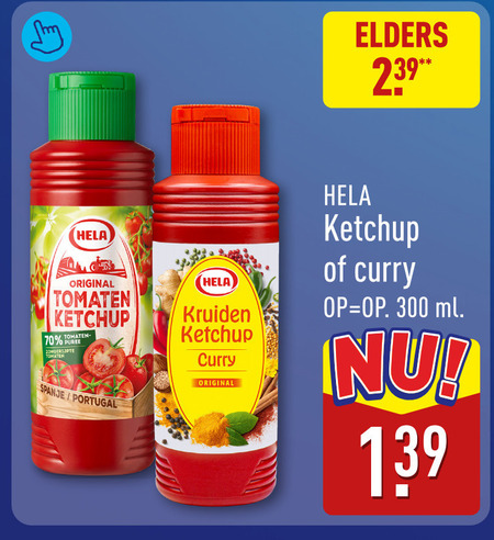 hela curryketchup 300 elders original tomaten ketchup kruiden curry puree zongerijpte spanje portugal ml folder aanbieding bij Aldi Hela curryketchup folder aanbieding bij Aldi - details